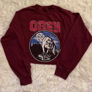 Obey crop top in Burgandy Wine